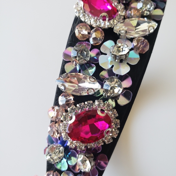 Handmade Full Black Fuchsia Crystal Beads Headband with Sequins For Women - Picture 6 of 7
